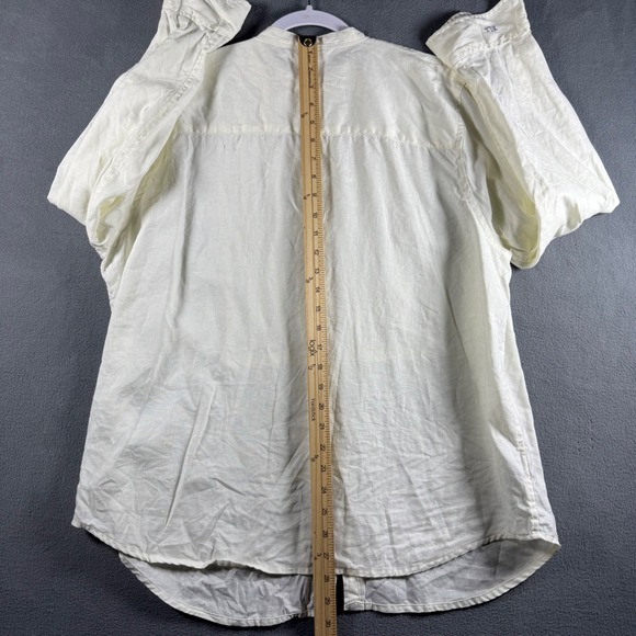Lauren Ralph Lauren Women 1X Cream Linen Pintuck Band Collar Button Up Shirt LRL - Picture 7 of 7
